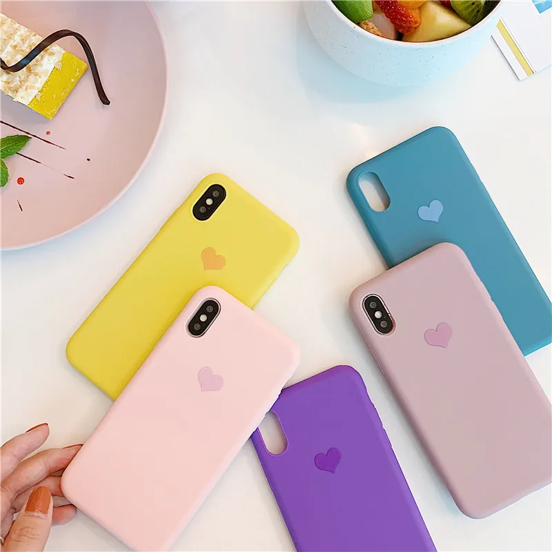 Candy Color Love Heart phone case for iphone XS Max XR For 6 6s 7 8 plus Matte soft silicon tpu cover |