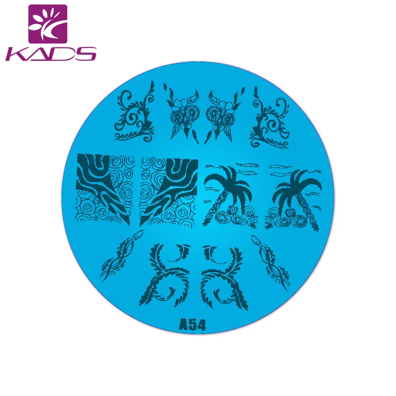 KADS A54 Кокосовая пальма и Рыбы Ногтей Штамп Пластины Штамповка Nail Art Шаблона