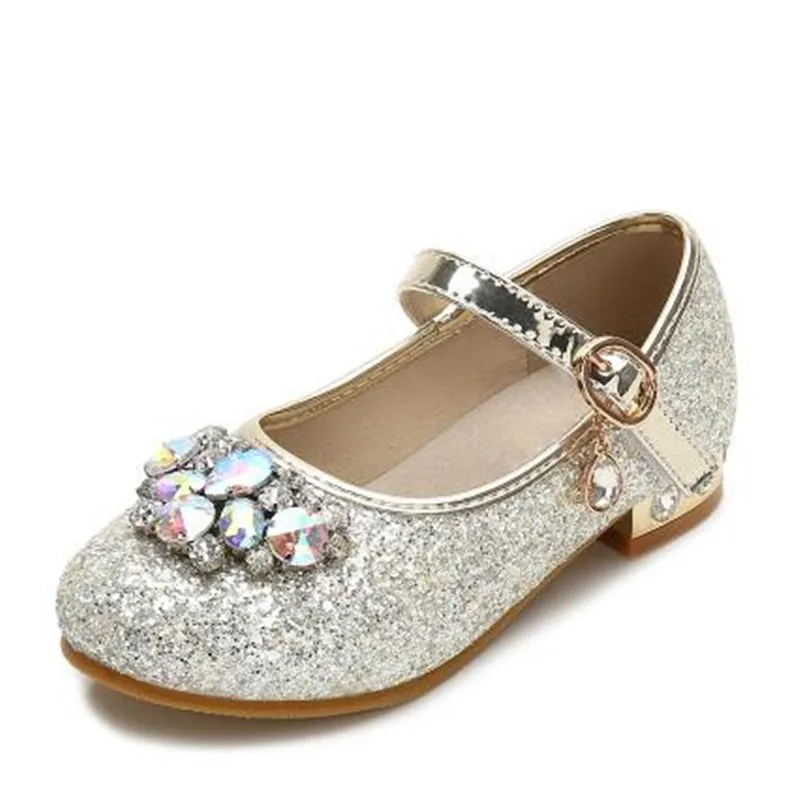 

New Children Shoes Spring/Autumn Leather Shoes Girls Princess Low-heeled Rhinestone Pigskin inside Crystal shoes Kids Baby 03