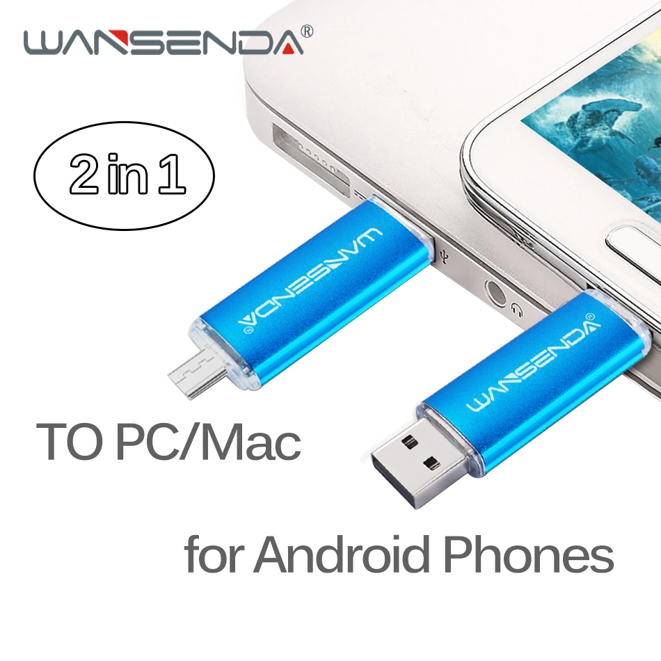 WANSENDA OTG 128 Гб флэш накопитель USB для Телефон Планшеты Android 4 GB/8 GB/16 GB/32 GB/64 GB Pendrive 2 в 1