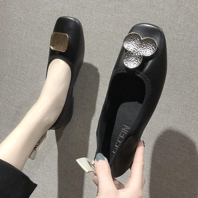 2019 Демисезонный Женские туфли-лодочки металла обувь без шнуровки на плоской