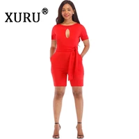 xuru summer new hot womens skinny jumpsuit classic solid color round neck short sleeve jumpsuit