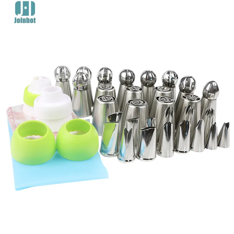 

drop shipping 43pcs /set russian nozzles rose tips and Cake Cream Decorating Disposable Icing Pastry bags three color coupler