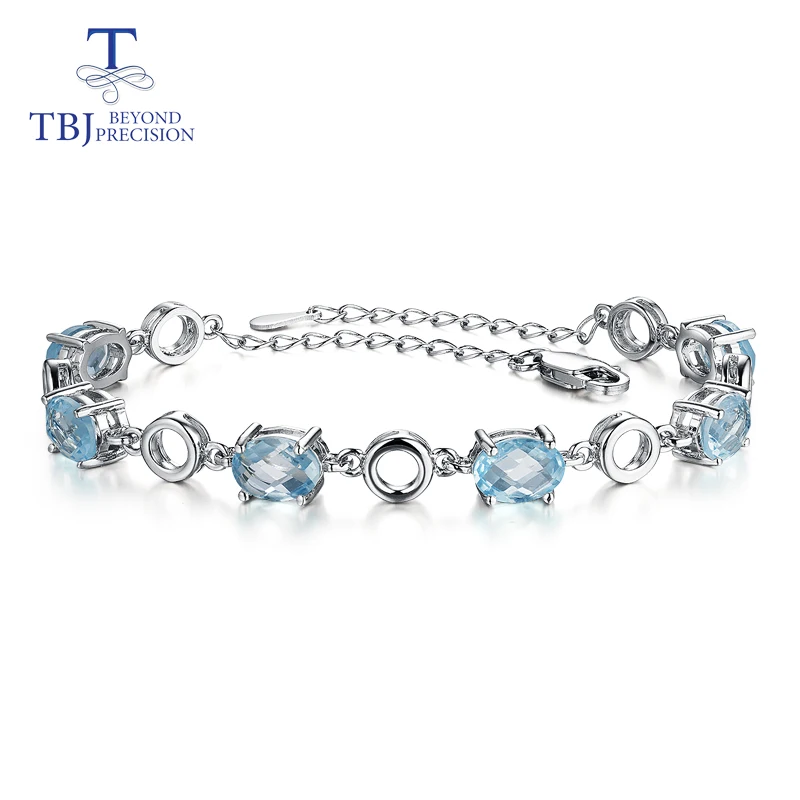 TBJ,new design bracelet natural gemstone sky blue topaz 925 sterling silver fashion jewelry for lady suitable for summer wear