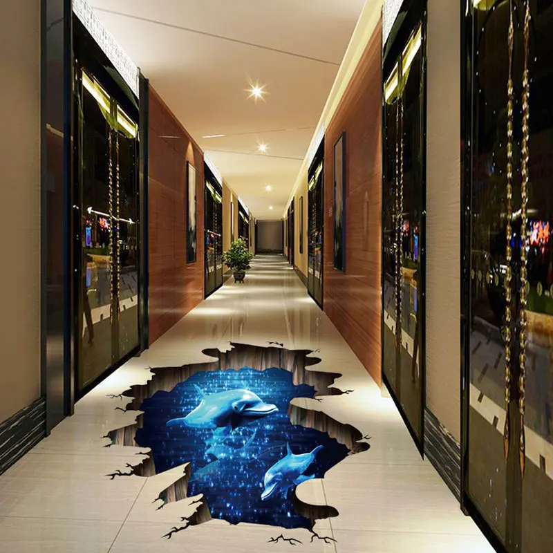 3d Deep Sea Dolphin Fish Floor Stickers For Bedroom Living Room Home Decoration Diy Creative Wall Mural Art Pvc Decals |