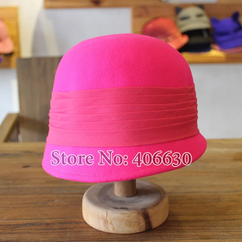 Зимняя шерстяная фетровая шляпа ведро для женщин Chapeu Feminino Girls Fedoras ярко розовый