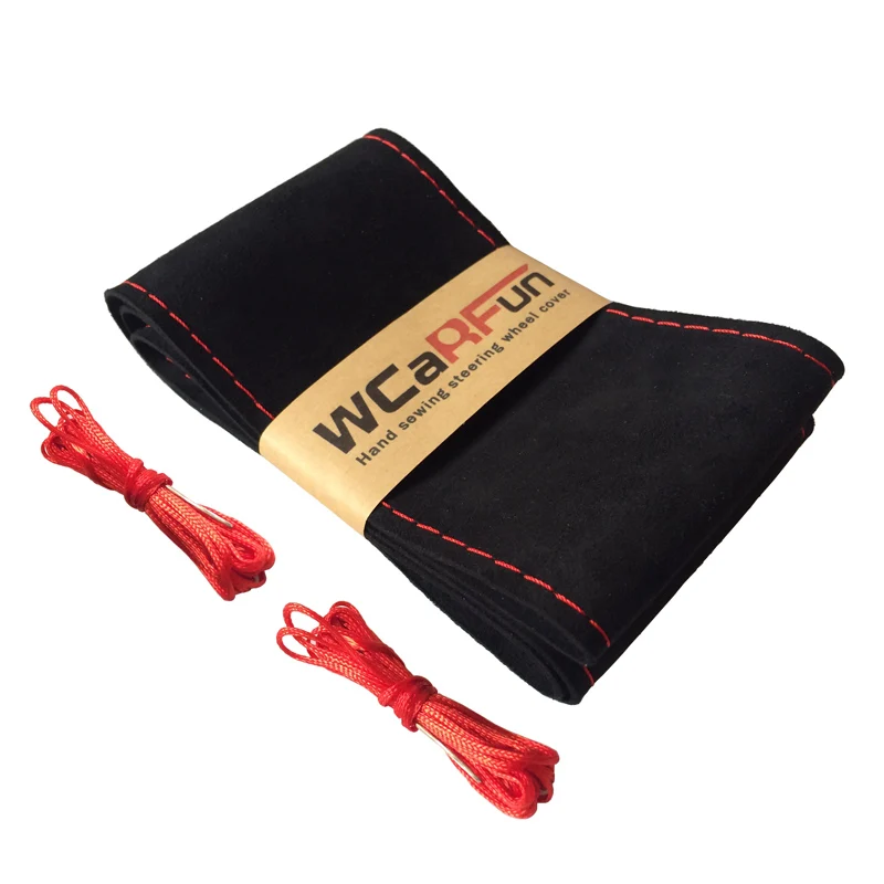 black red thread Авто Крышка Рулевого Колеса DIY замшевое рулевое колесо автомобиля противоскользящее дышащее мягкое автомобильное Стайлинг Аксессуары для интерьера - Название цвета: black red thread