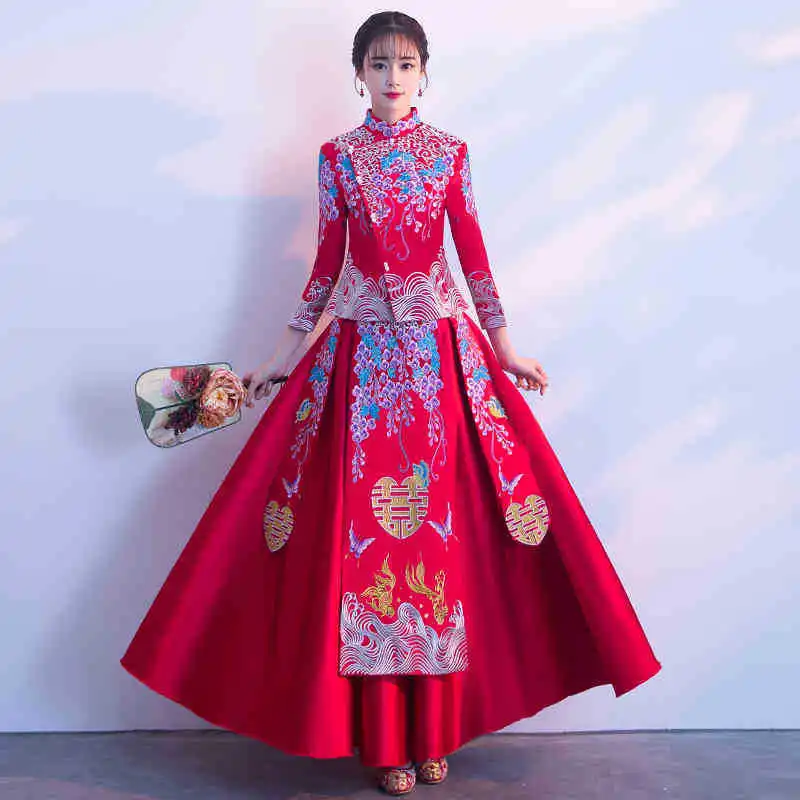 Современное китайское традиционное свадебное платье Ципао Vestido Восточное дракон