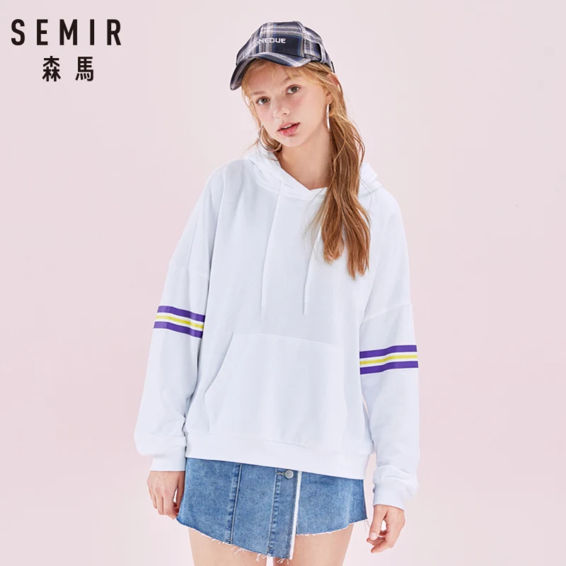 SEMIR Женская толстовка с капюшоном и карманом кенгуру пуловер полосками на