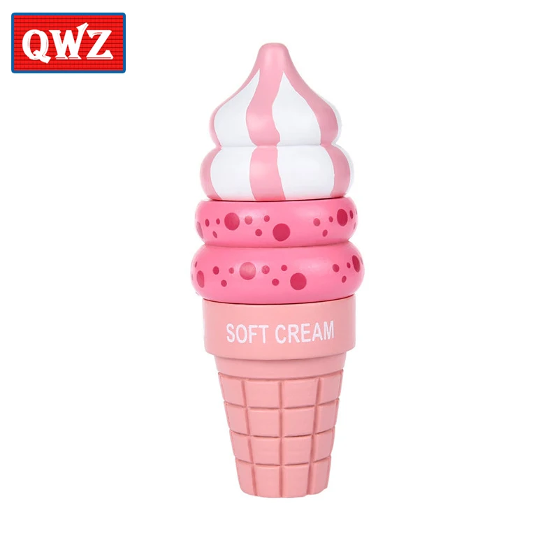 QWZ096-Strawberry Деревянная Магнитная игрушка для мороженого, игрушечная кухня, ролевая игра, домашний декор шоколадом, Клубничка, ваниль, игрушка - Цвет: QWZ096-Strawberry