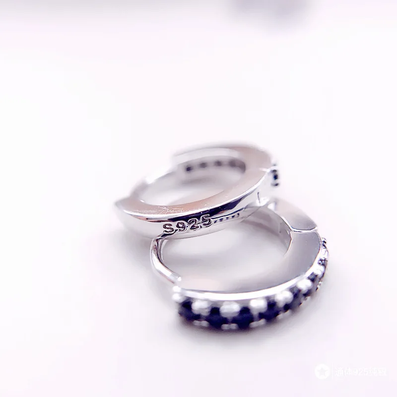 Серьги из стерлингового серебра 925 пробы, модные циркониевые белые и черные круглые маленькие кольца для ушей, Милые простые трендовые женские ювелирные изделия для ушей