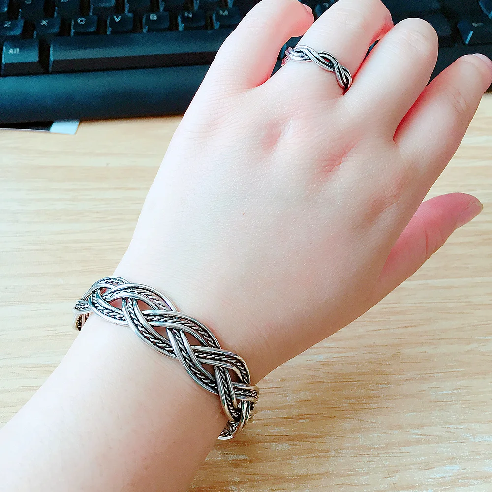 Женский винтажный комплект ювелирных изделий Открытый браслет на запястье с