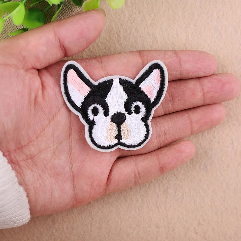 5 шт. вышитые Мультяшные тканевые наклейки Бостон-терьер голова щенка