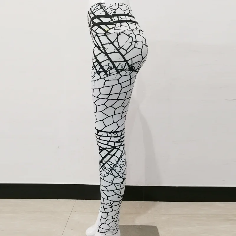Женские трещины Леггинсы 3D квадратный узор печатные спортивные штаны эластичные Высокая талия облегающие Джеггинсы попа Фитнес Леггинсы