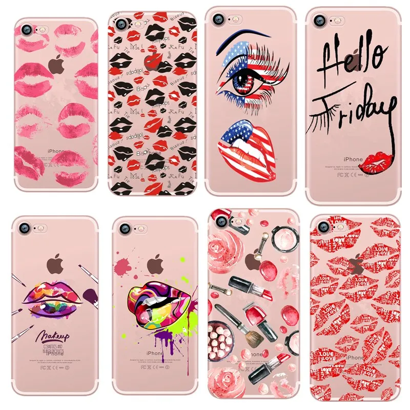 Phone Case For iPhone 7 Sexy lip print Makeup Full Protection PC Cover Coque 6 6S X 8 5 5s se Plus pink Funda Capa |