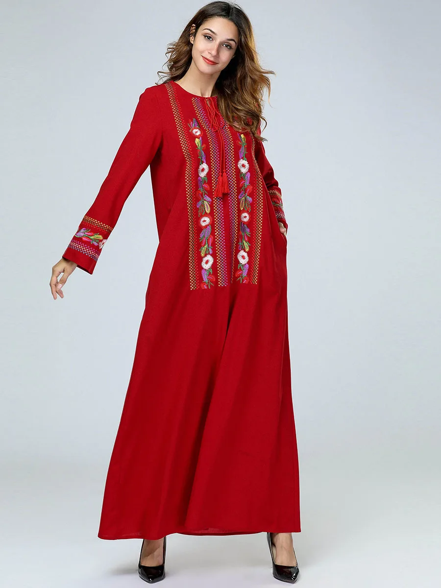 Женское платье abaya в Дубае с цветочной вышивкой макси мусульманское кафтан