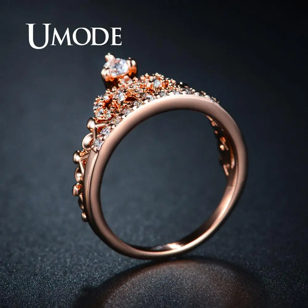 Женское кольцо с короной UMODE из розового золота цирконом модные роскошные
