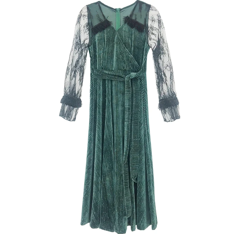 Весенне-осенняя Женская одежда элегантные темпераментные прозрачные платья