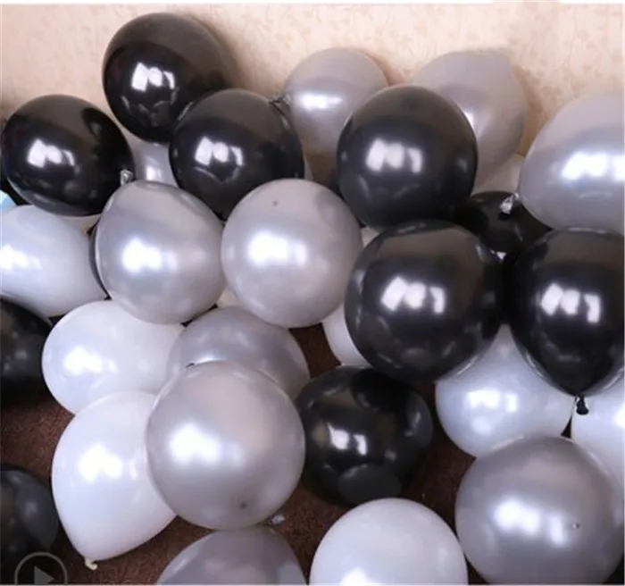 white silver black 100 шт./лот, 10 дюймов, 1,5 г, смешанные жемчужные черно-белые латексные воздушные шары с днем Нового года, праздника, свадьбы, декора, дня рождения, вечеринок - Цвет: white silver black