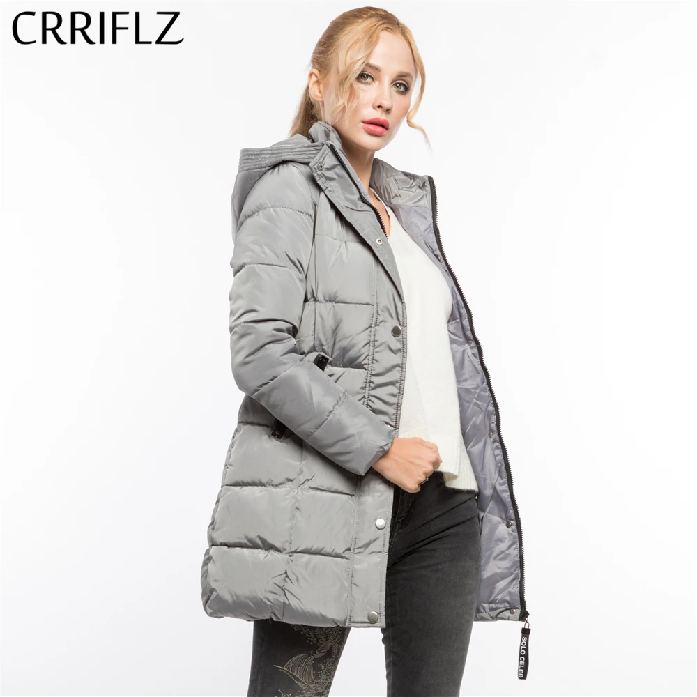 CRRIFLZ Зимняя распродажа модная теплая зимняя куртка для женщин пальто с капюшоном