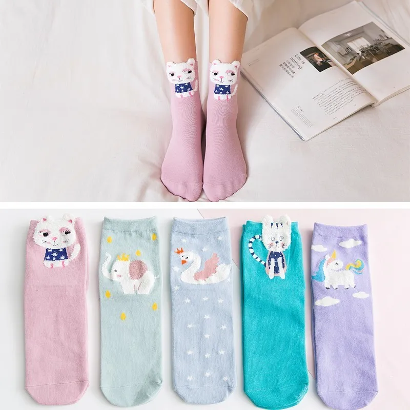 Модные дизайнерские женские носки милые хлопковые без пятки с рисунком кота