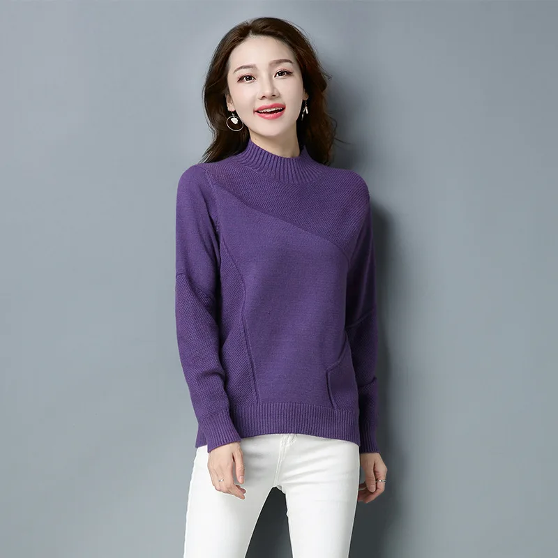 

New Women Sweater Autumn Winter Fashion Plus Size Casual Solid Half Turtleneck Knitted Sweater For Women Larger Render Pullovers