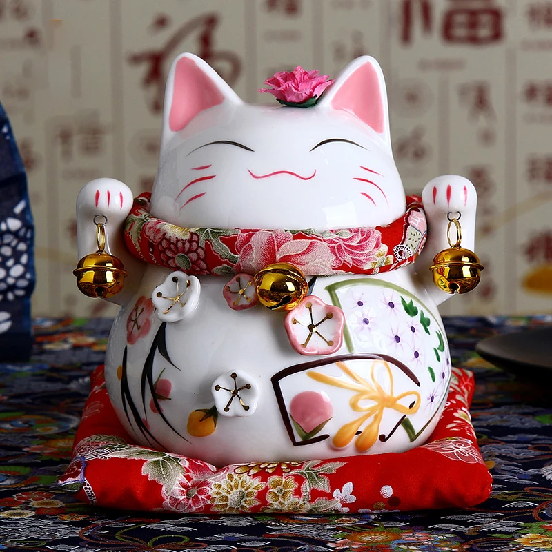 

6 inch Ceramic Maneki Neko Figurine Lucky Cat Money Box Ornament Feng Shui Home Decoration Fortune Cat Coin Bank