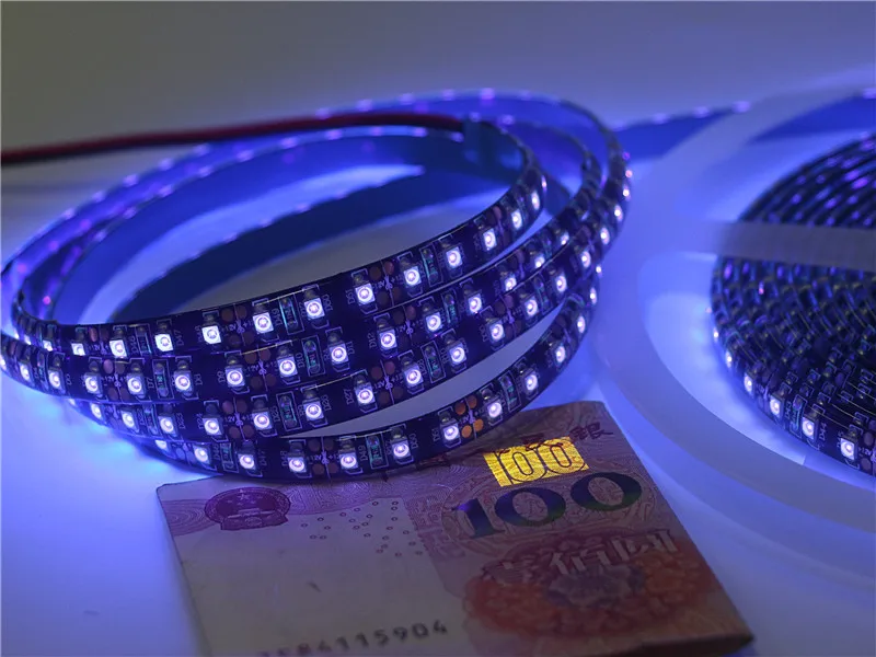 DC12V 3528 SMD фиолетового цвета с украшением из УФ 395-405nm гибкий Светодиодные ленты черный свет Водонепроницаемый лента лампа+ адаптер питания+ диммер