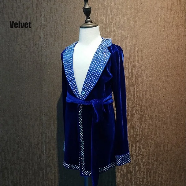 Royal blue Топ для латинских танцев, бархат, нейлон, с длинным рукавом, стразы, для мальчиков, для латинских танцев, рубашки для сальсы, соревнований, одежда для выступлений, одежда DN2507 - Цвет: Royal blue