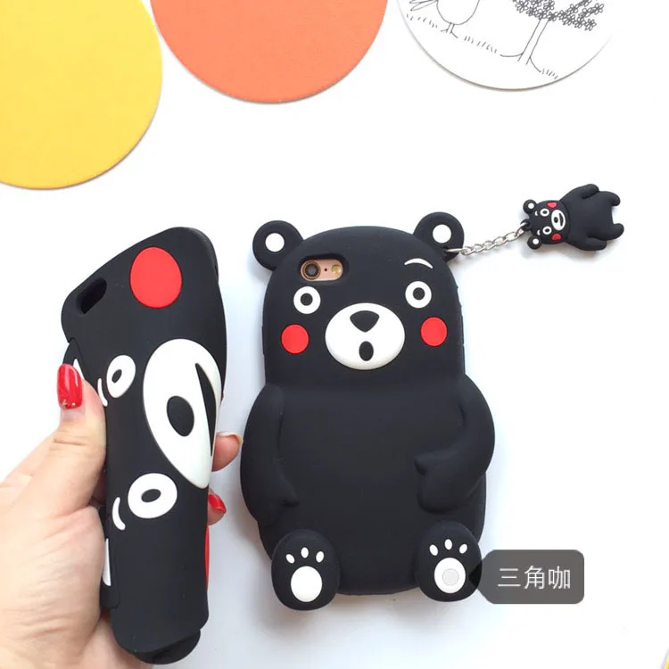 Cute Cartoon Kumamoto Bear Soft Silicone Phone Case for X 6 6s 7 Black 8 plus All-inclusive Back Cover Metal lanyard C0 |
