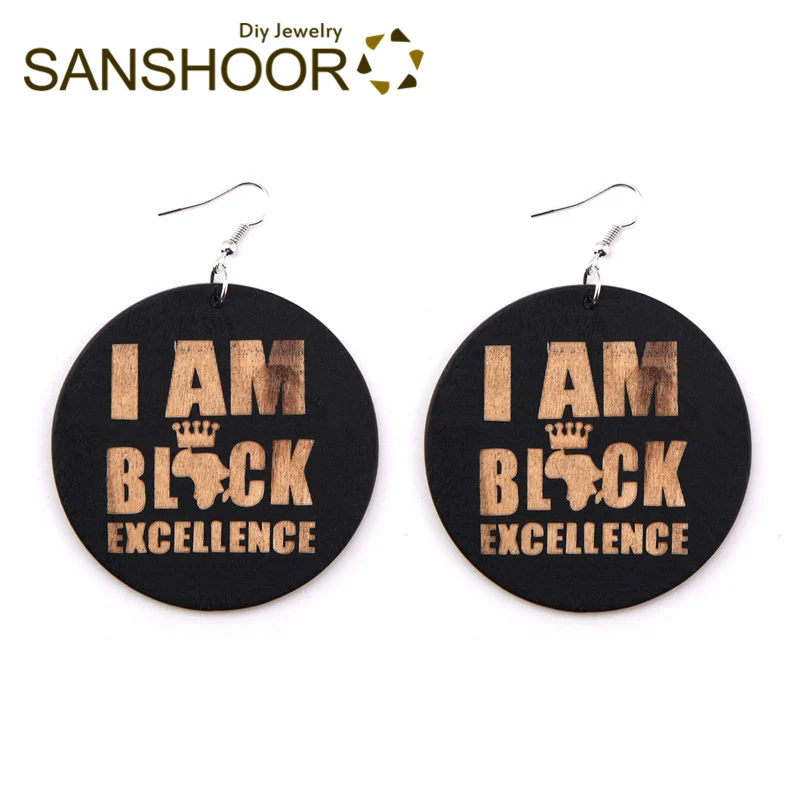 SANSHOOR Craved I AM BLACK EXCELLENCE деревянные серьги капли Afrocentric этнические художественные