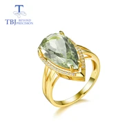 tbj2019 new natural green amethyst quarts gemstone ring in 925 sterling silver simple shiny jewelry for women girls daily wear