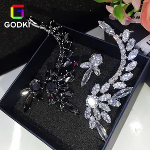 GODKI Asymmetry Women Engagement Bridal Earrings Studs Jewelry Party Gift