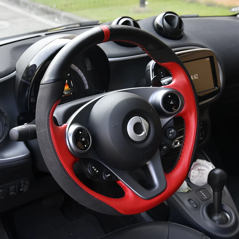 Чехол на руль DIY для smart 453 fortwo forfour чрезвычайно мягкая кожаная оплетка на рулевом колесе внутренних аксессуаров