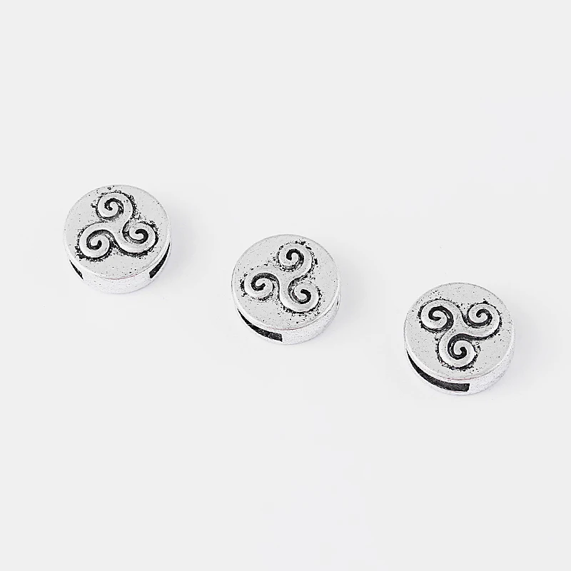 20pcs 9x2mm Hole Triskele Triskelion Triple Spiral Slider Spacer Beads For 9mm Flat Leather Cord Jewelry Findings | Украшения и
