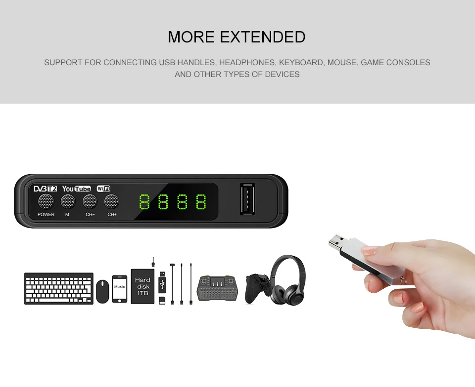 M2 PRO DVB-T2 HD 1080p tv Stick цифровой наземный ТВ приемник USB2.0 ТВ-тюнер H.264 спутниковый ТВ приемник