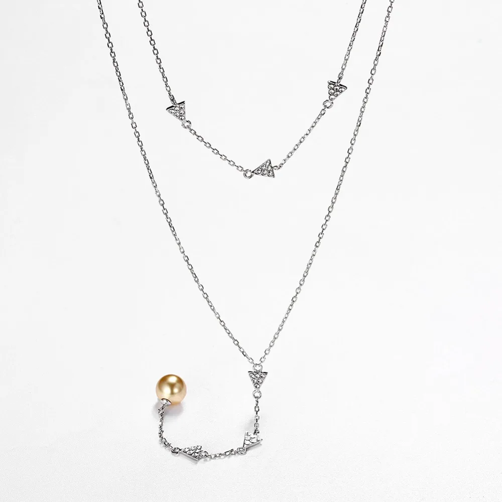 Женские двухслойные ожерелья с кристаллами Swarovski треугольная подвеска золотым