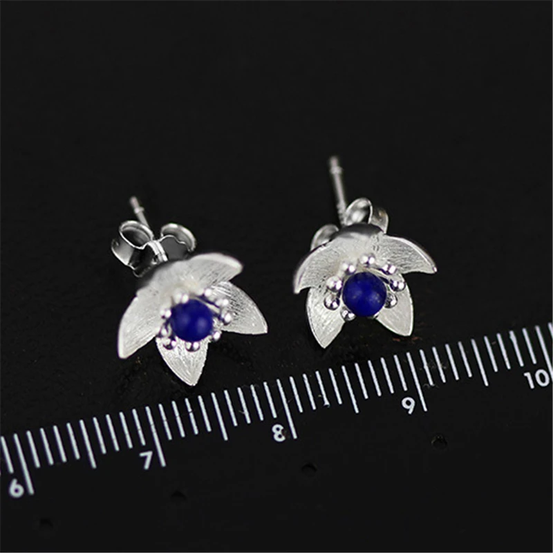 Lotus Fun Реальные Стерлингового Серебра 925 Природных Ляпис ручной работы Fine Jewelry