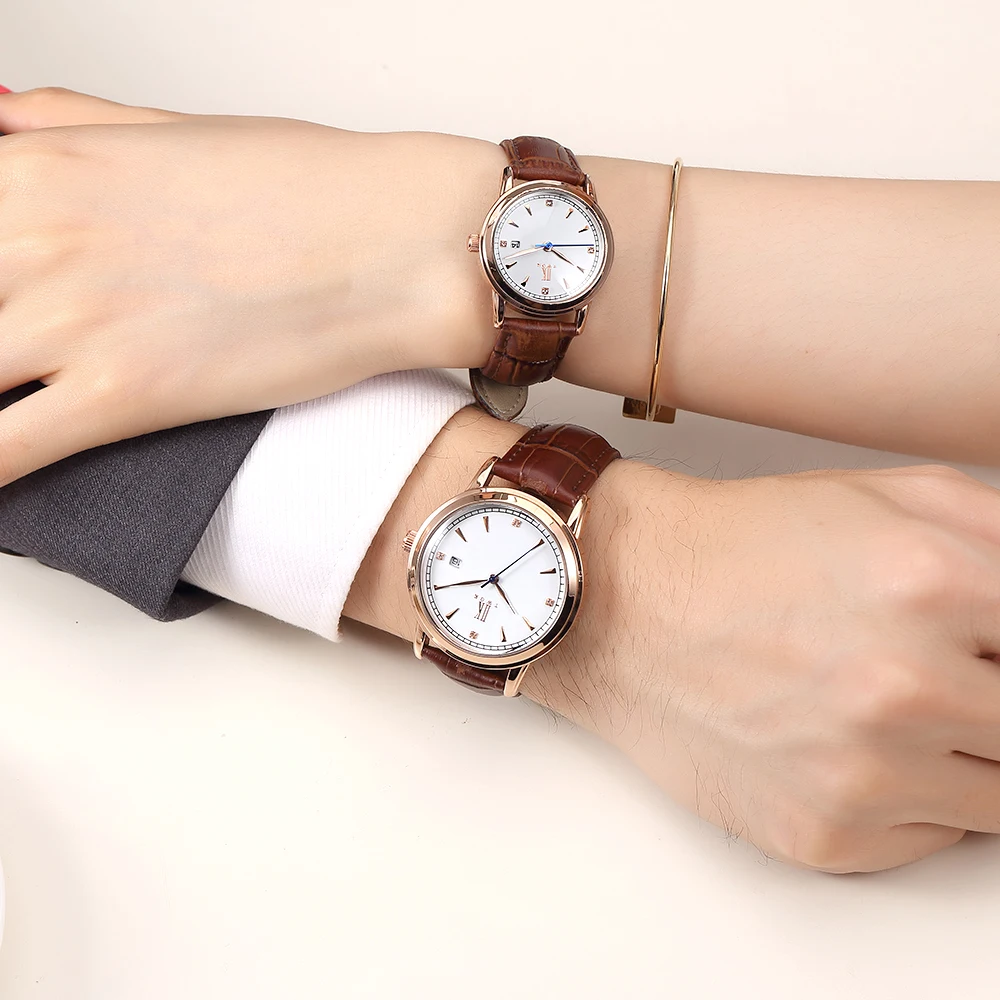Fashion Couple Watch Leather Strap Waterproof Quartz Unisex Simple Style Auto Date Lovers Casual Male Female Clock | Наручные часы