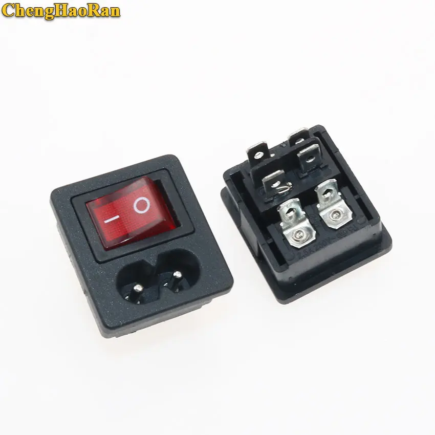 ChengHaoRan 1x IEC320 C8 розетка на входе с выключателем питания красный светильник