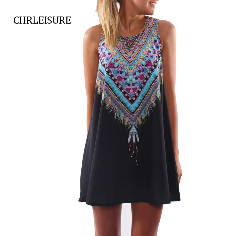 CHRLEISURE S XL 4 Цвета Лето Boho Dress Женщины Плюс Размер Пляж Цифровой Отпечатано О