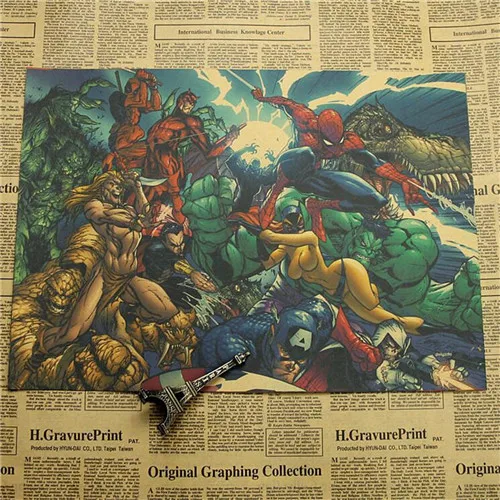 Винтажная Классическая серия супергероев Marvel Ретро плакат, крафт-бумага, бумага для бара, кафе, домашний декор, Настенная роспись, наклейка 42x30 см - Цвет: 8