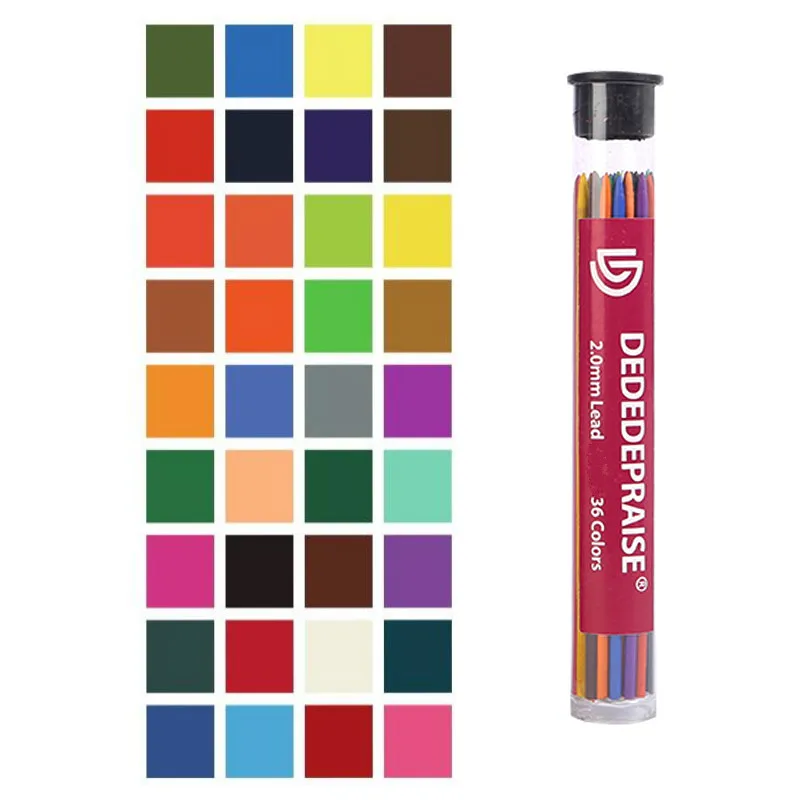 

36 Coloured Lead Refills, 2.0 mm Extra Bold, 90 mm Tall, Pre-Sharpened, Break & Smudge Resistant art supplies