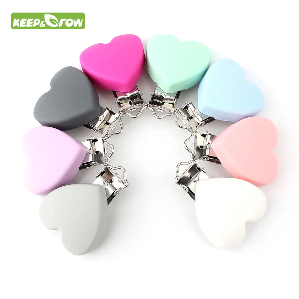 KEEP&GROW 100Pc Heart Shaped Pacifier Clip Silicone Baby Teether Holders Non-toxic Nipple Clasps DIY Accessories Baby Products