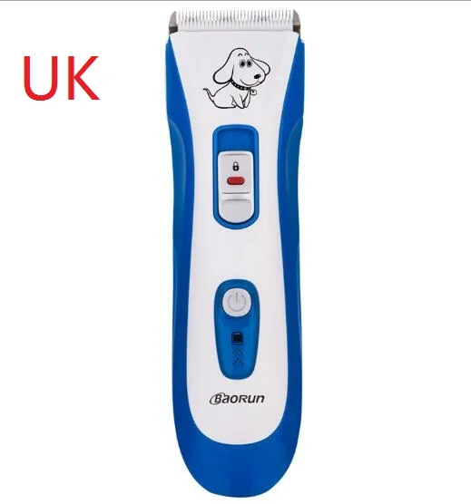 UK PLUG White Blue Профессиональная машинка для стрижки собак, электрическая машинка для стрижки, перезаряжаемая машинка для стрижки кошек, животных, машинка для стрижки, европейская вилка - Габаритные размеры: UK PLUG White Blue