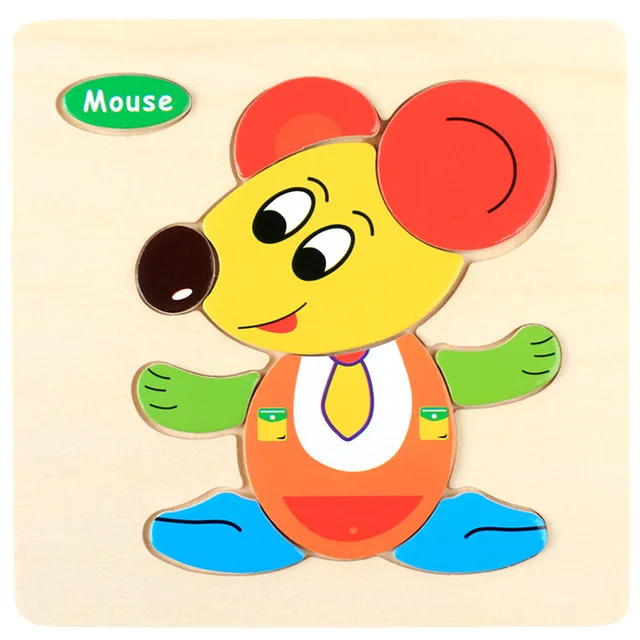 mouse 1 шт. 3D деревянные игрушки Пазлы Мультяшные животные/дорожные головоломки детские Ранние развивающие игрушки для детей детские подарки - Цвет: mouse