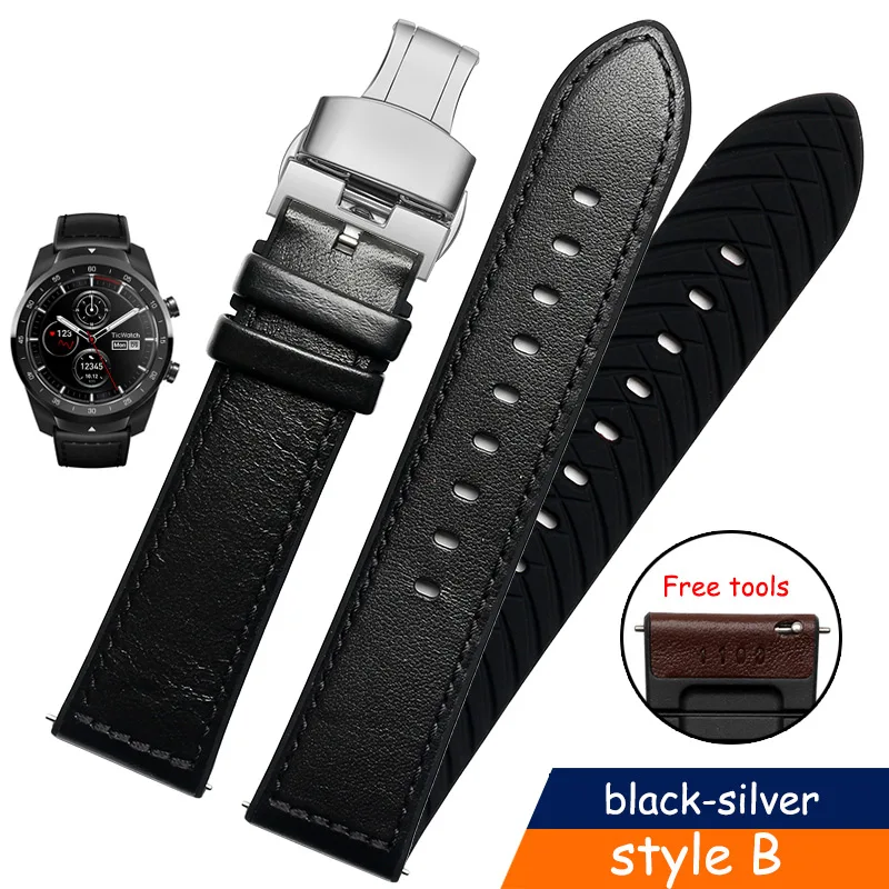 Huawei Watch 2PRO/GT ремешок для часов 22 мм Натуральная кожа starp для huawei Honor Magic/Dream Ticwatch pro браслет для часов - Цвет ремешка: B black-silver