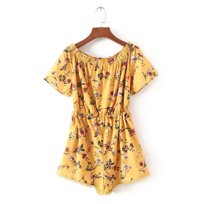 Пикантные с открытыми плечами цветочным принтом элегантный комбинезон летний