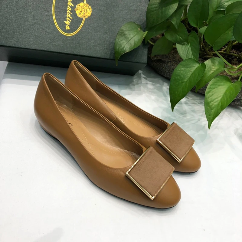 Женские туфли из натуральной кожи LKDY повседневные на плоской подошве с