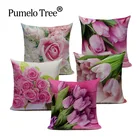 Современный стиль кантри, розовый цветок, лен, на заказ, наволочка для подушки, декоративный диван, автомобильное кресло, наволочка, чехол, роза, высокое качество, подушка